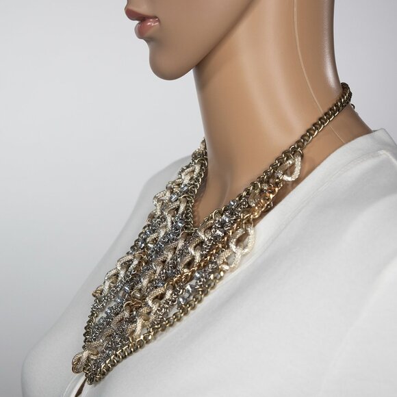 Chunky Necklace Multi Strand Faux Diamonds Chains - Picture 2 of 11